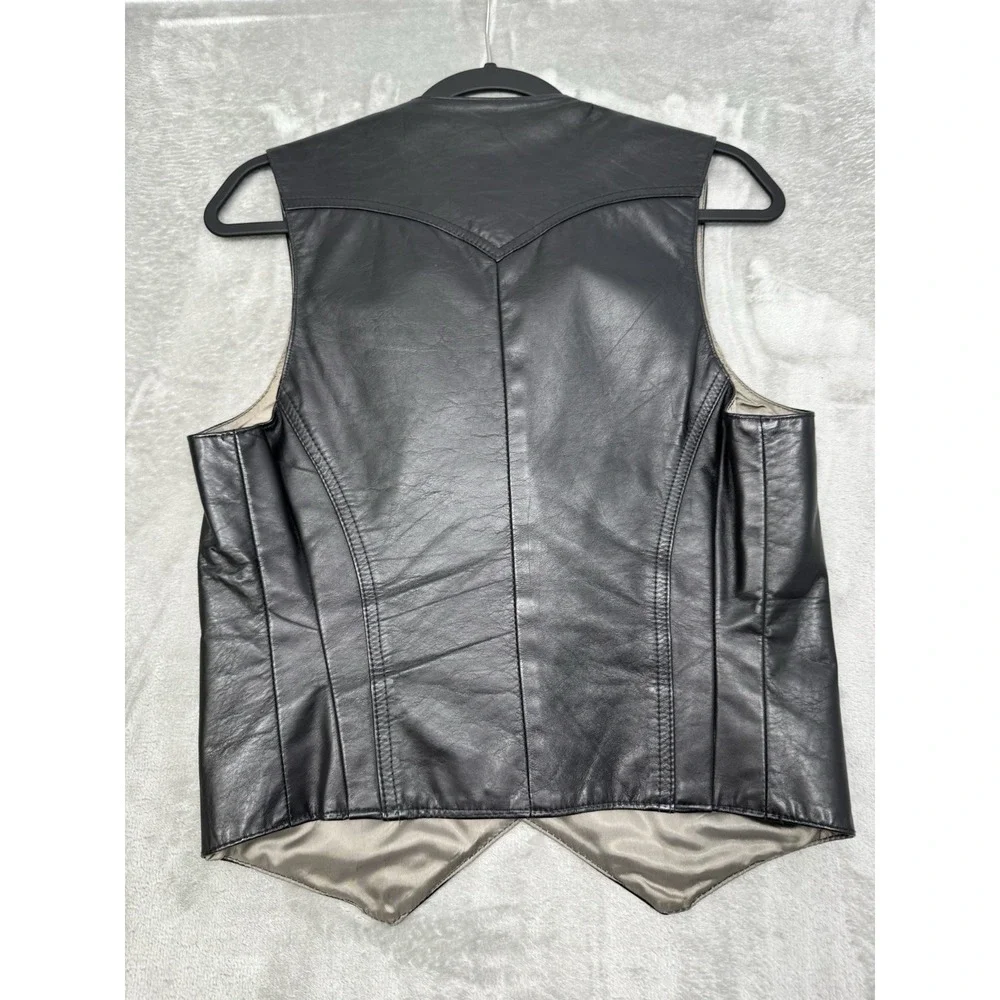 Vintage Grais Vest Mens Medium Black Angel Skin Leather Western Biker Moto 70s